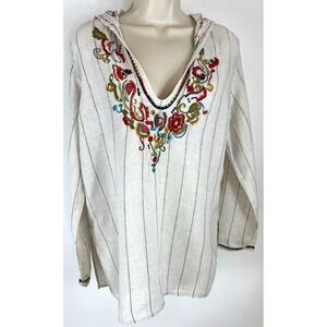 CHICO's Women Off white ivory 100% Linen Embroidery Beaded Laghanlook boho